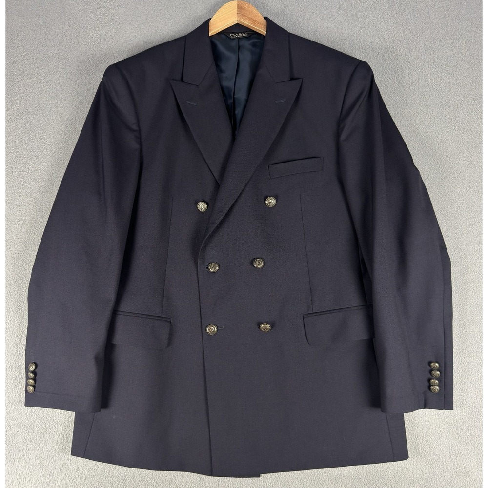 Jos A Bank Blazer Jacket Mens 43 R Blue Metal Button Double Breasted Peak Lapel - Picture 3 of 12